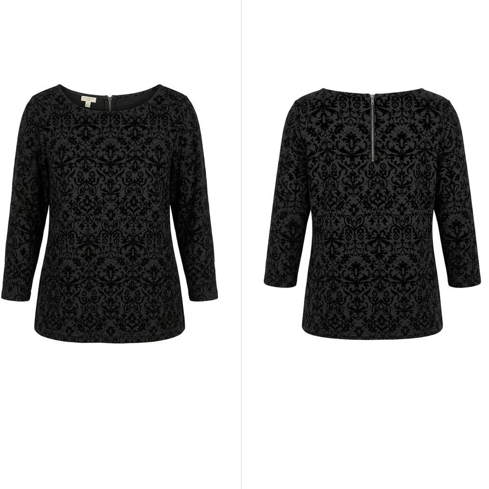 Talbots Black Boat Neck Knit Geometric Stretch Blouse Women Plus Size 1X